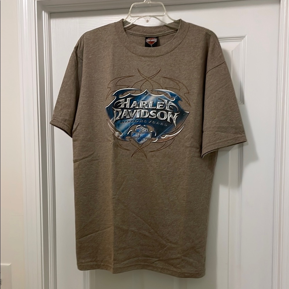 Kuwait Harley-Davidson Brown Short Sleeve Tee with Graphic Design